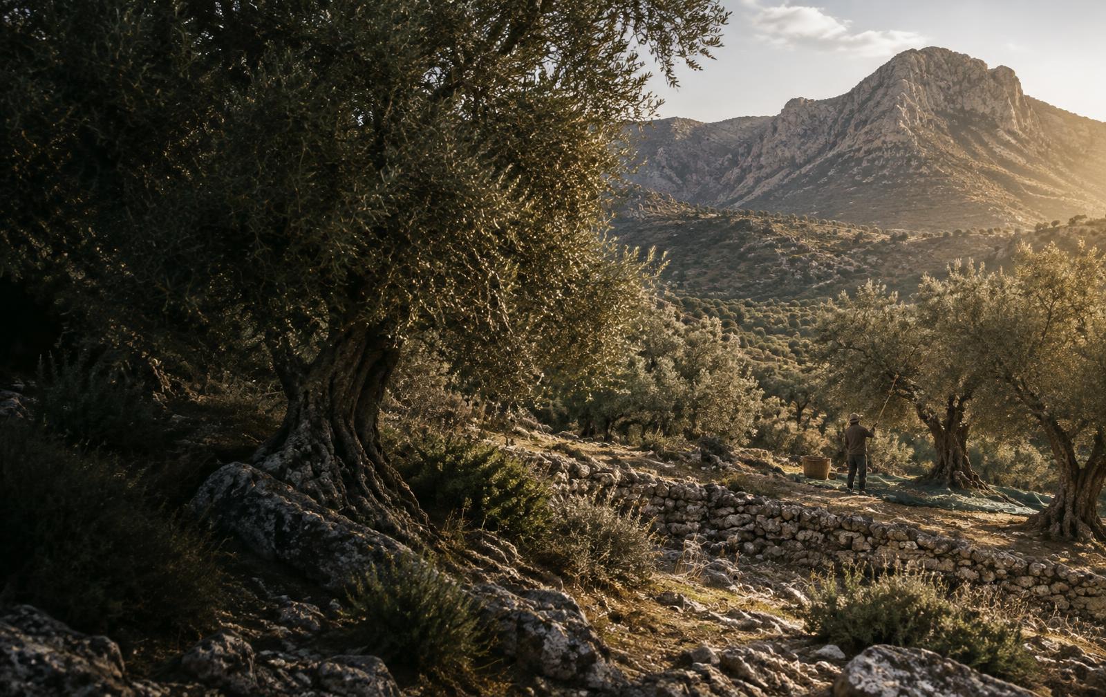 Ancient olive groves beneath Mount Chaambi in Kasserine